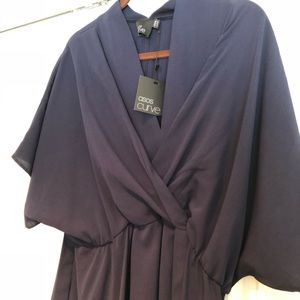 NWT ASOS Curve faux wrap dress in Navy.